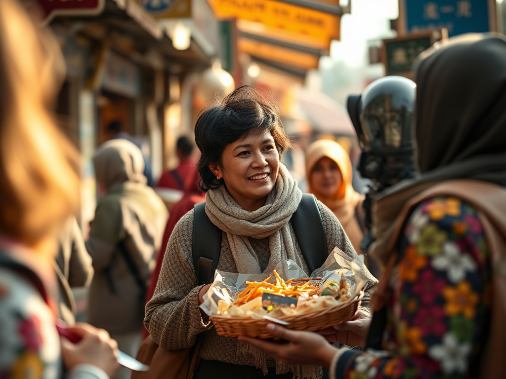 A bustling street food market in Tokyo