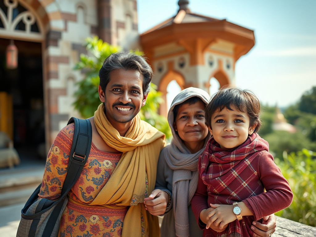 A diverse family traveling together