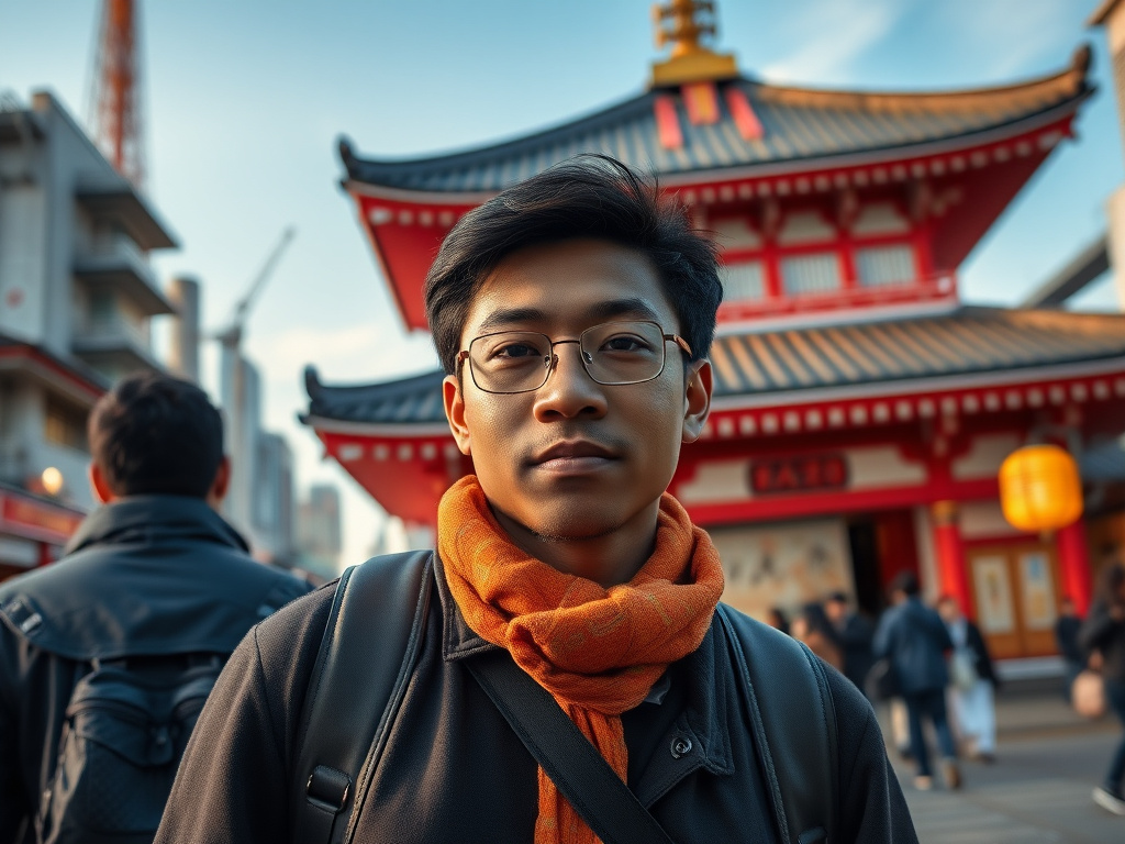 A diverse traveler enjoying a meal at a Tokyo restaurant