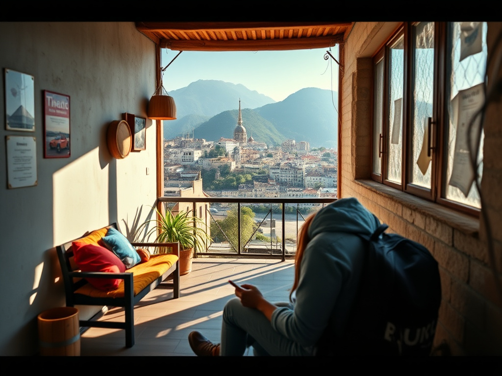 A group of diverse travelers staying in a hostel