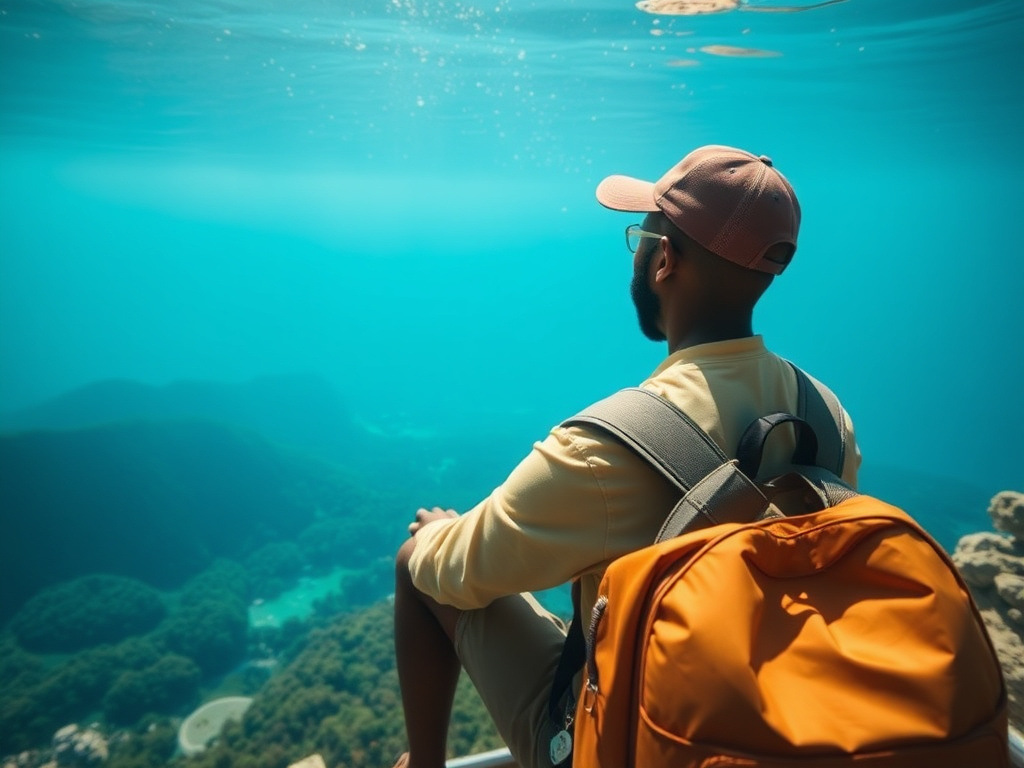 A traveler of color hiking in a beautiful natural landscape