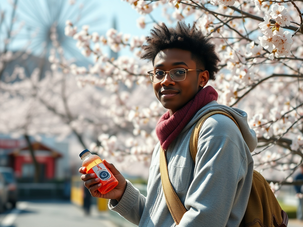 Black traveler enjoying hanami in Tokyo