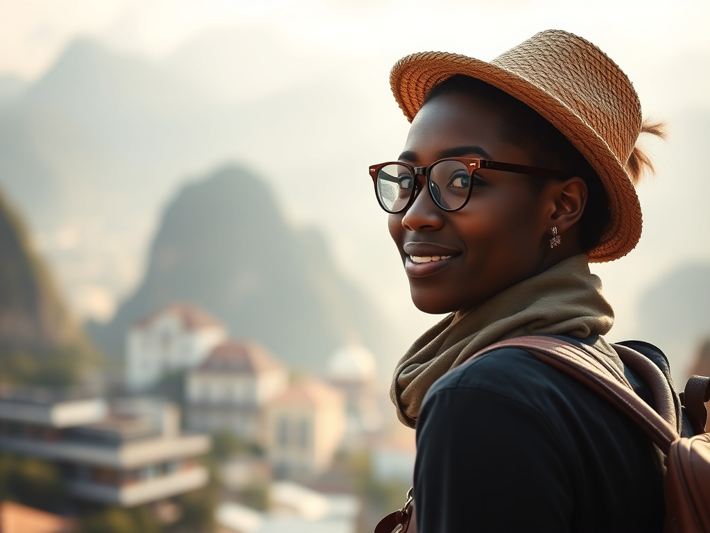 A solo LGBTQ+ traveler of color watching the sunset from a mountain peak