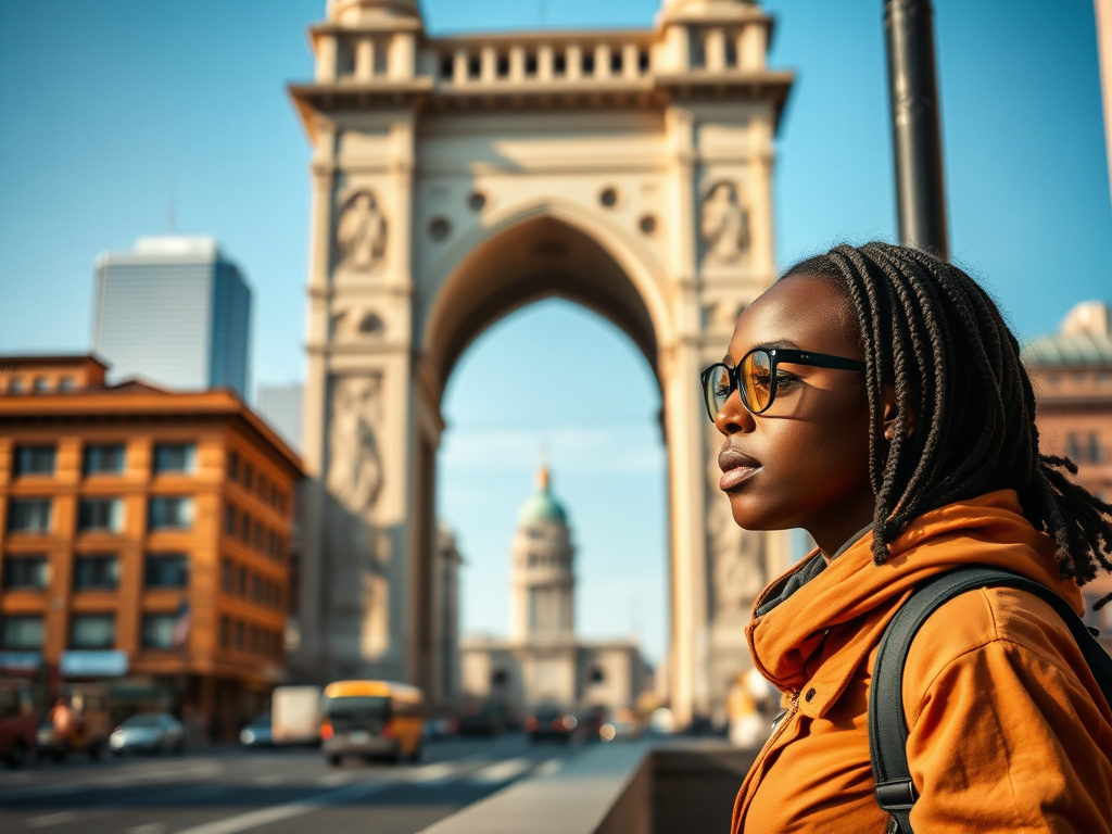 LGBTQ+ traveler of color looking out at a stunning view