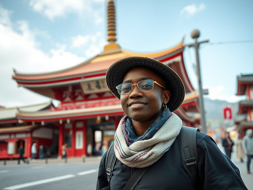 A solo traveler of color exploring a night market