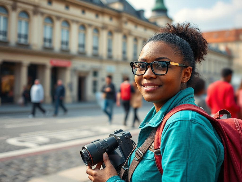 A traveler of color exploring the historic city center of Stuttgart