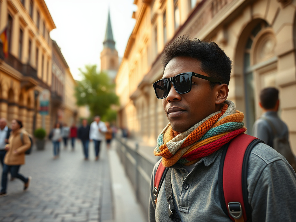 A traveler of color comparing language learning resources