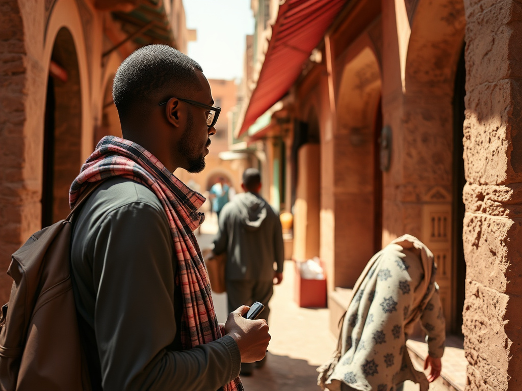 A traveler of color enjoying a meal with locals in Jordan