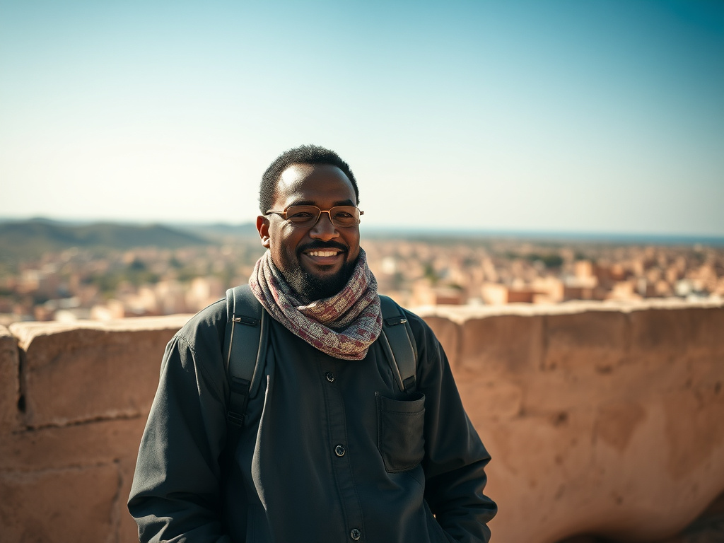 A traveler of color practicing Arabic with a local in Jordan