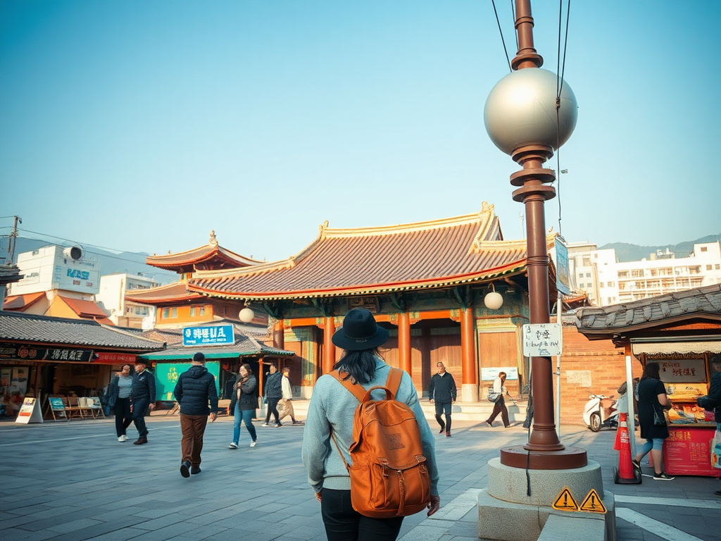 Young Black woman exploring the Gyeongbokgung Palace in Seoul