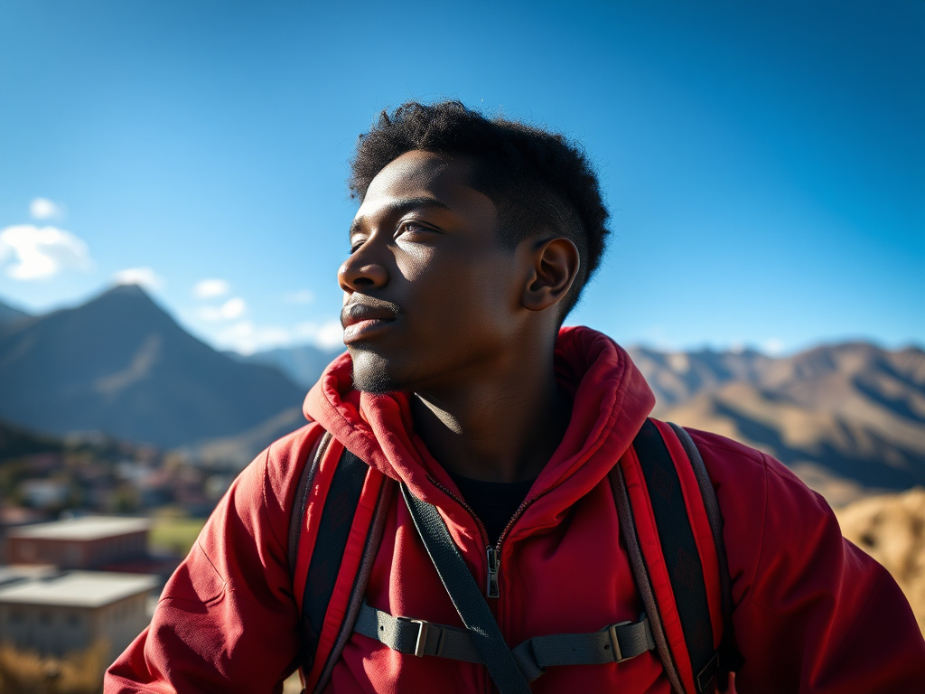 A solo traveler of color standing in front of a stunning landscape in Peru
