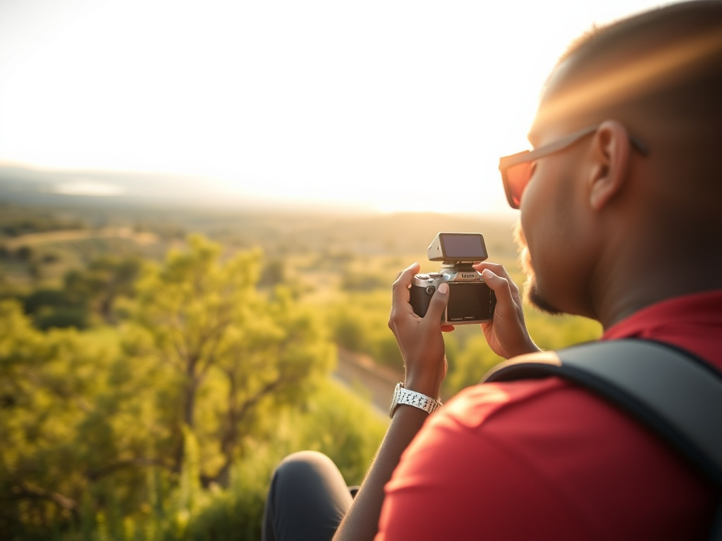 A travel photographer of color researching destinations on their laptop