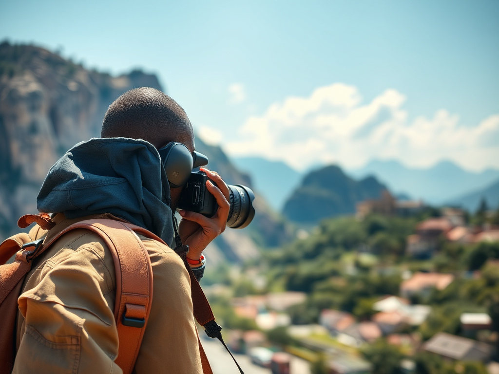 A traveler of color painting with watercolors in a scenic landscape