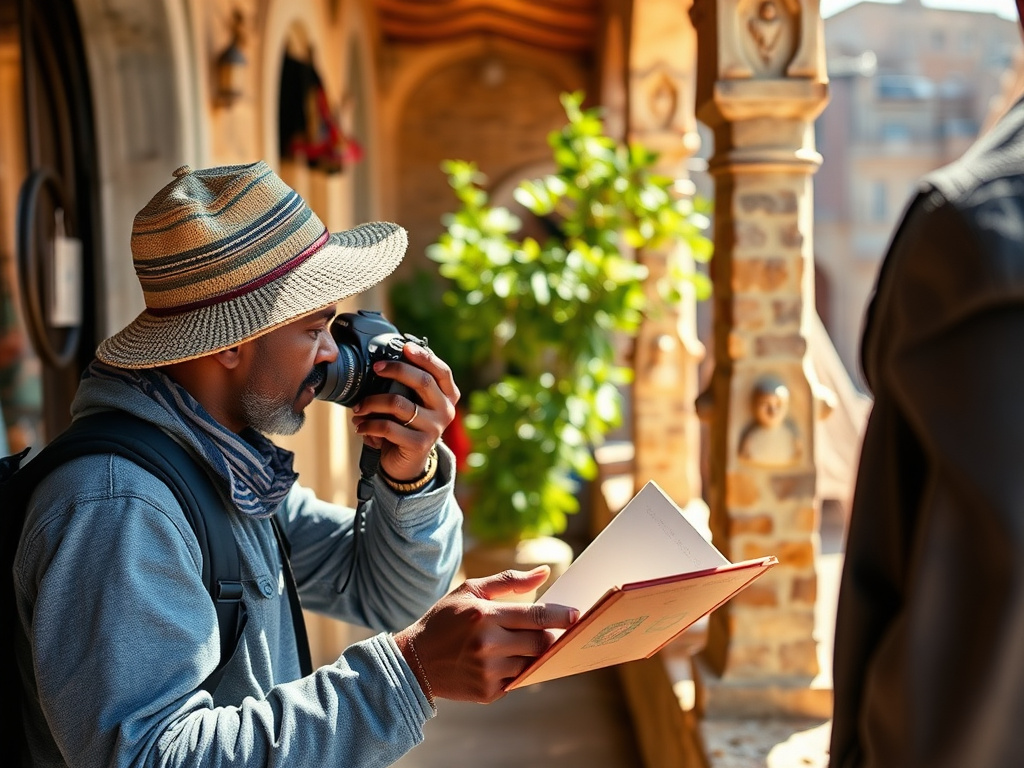 A traveler of color engaging with local customs and traditions