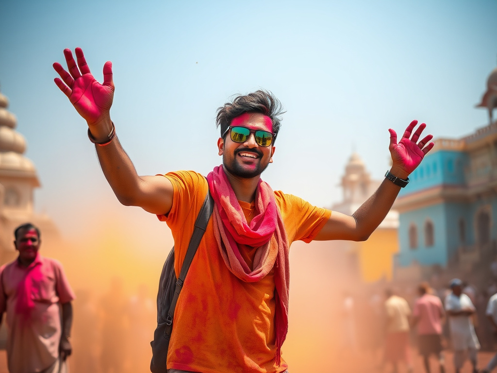 Holi color throwing in Vrindavan