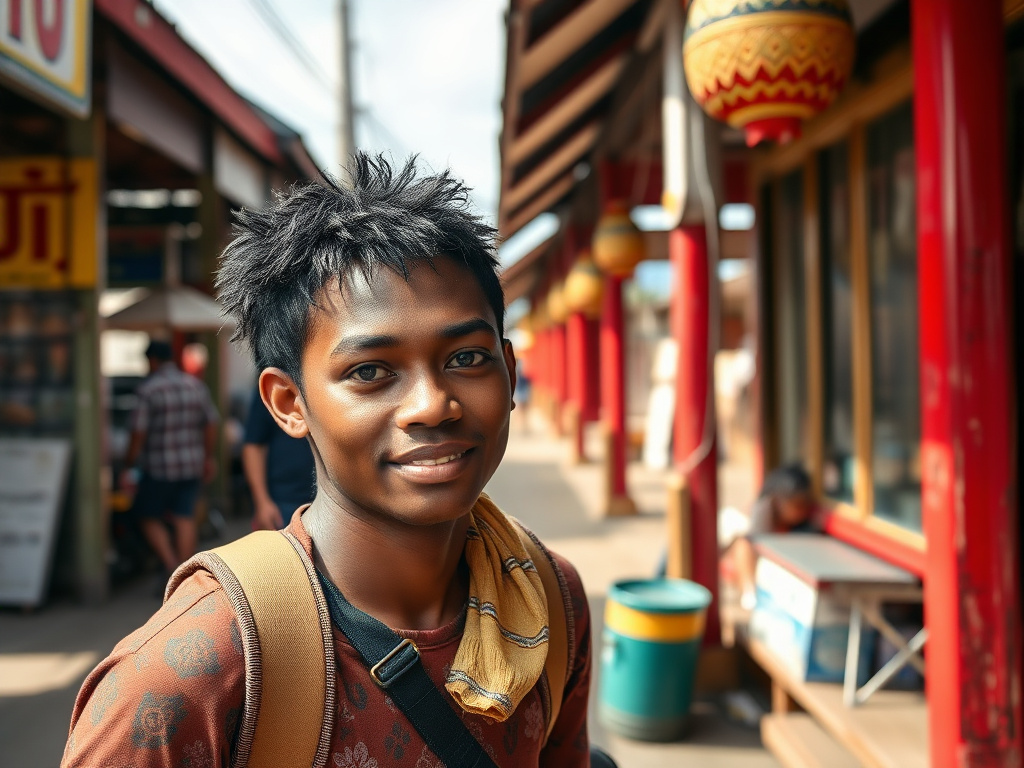 A traveler respectfully visiting a Thai temple