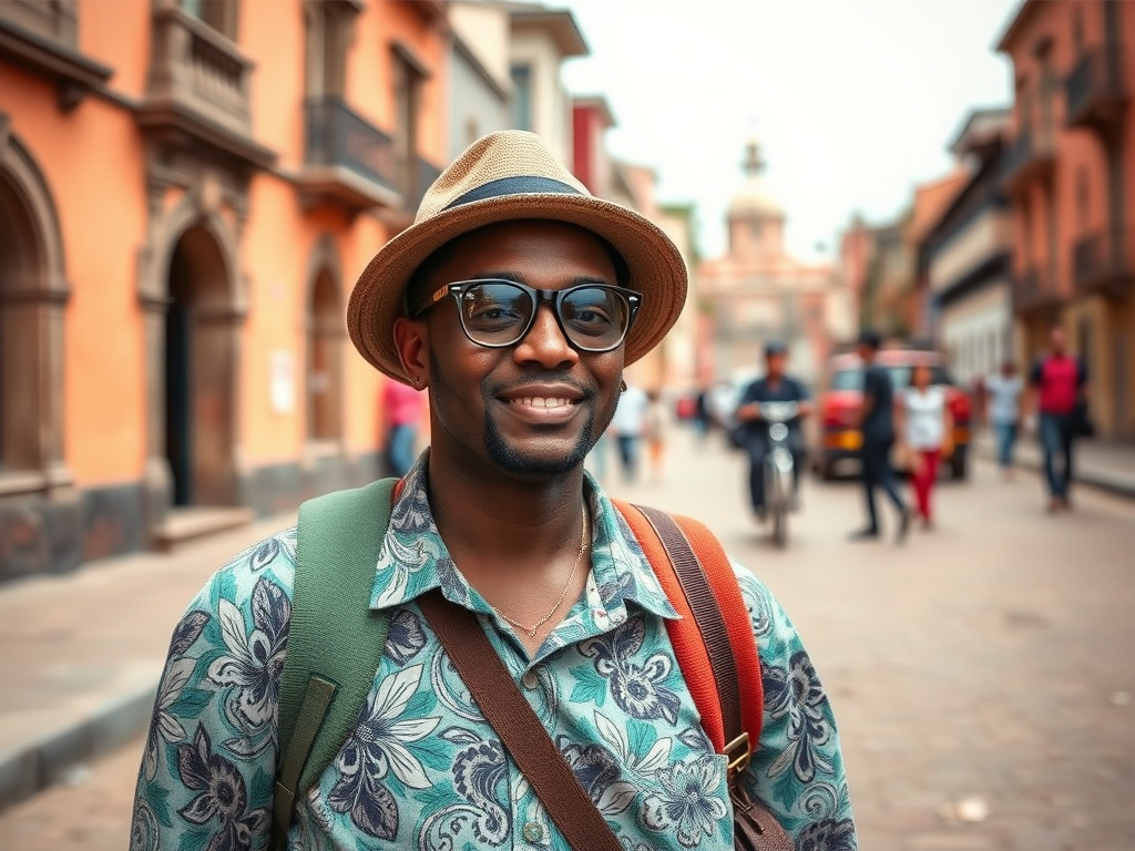 A diverse traveler reflecting on their journey