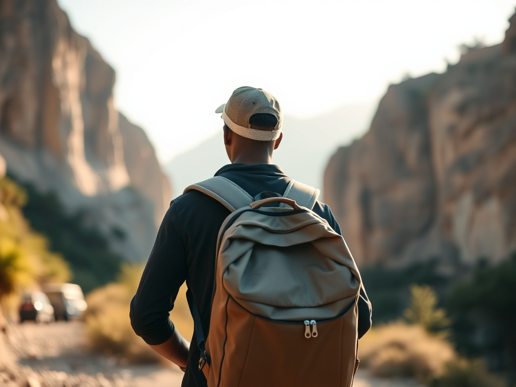Traveler of color with backpack, navigating airport security