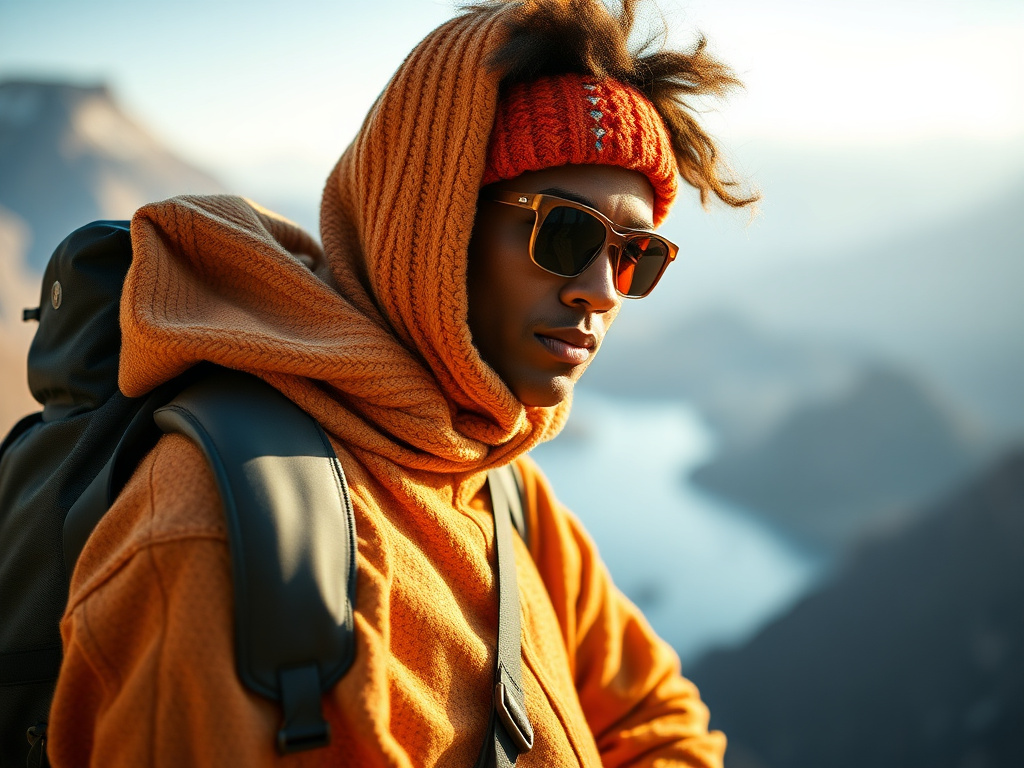 A traveler of color walking through a tropical market