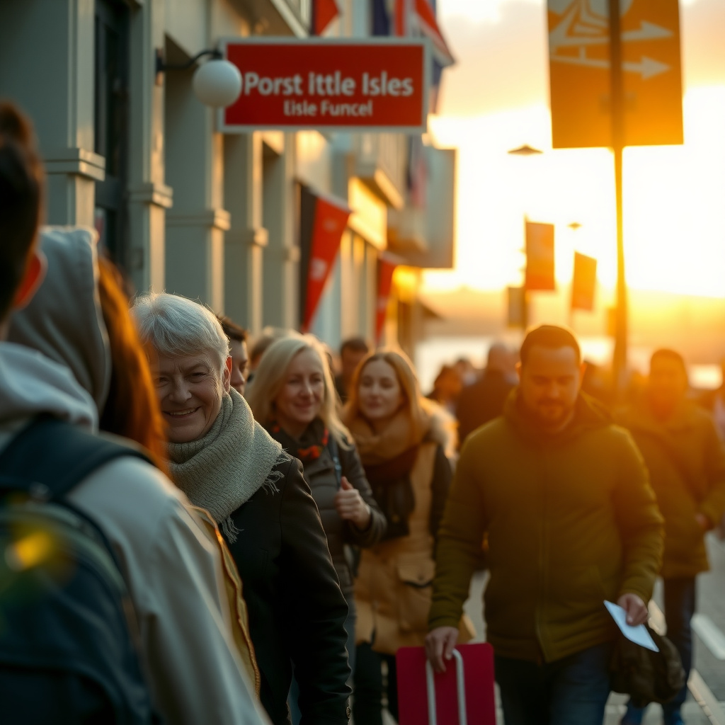 Photorealistic travel scene — Southampton, UK — diverse travelers