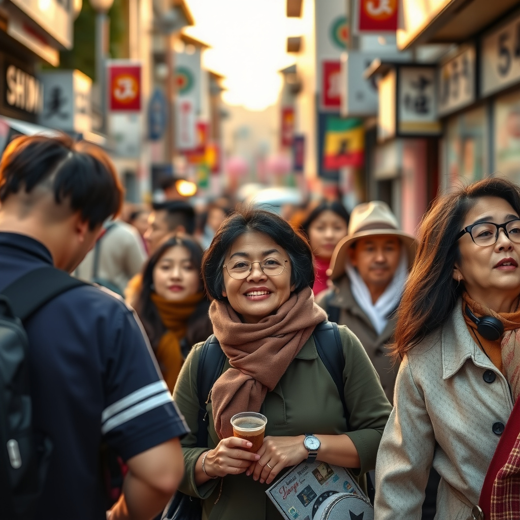 Photorealistic travel scene — Yokohama, Japan — diverse travelers