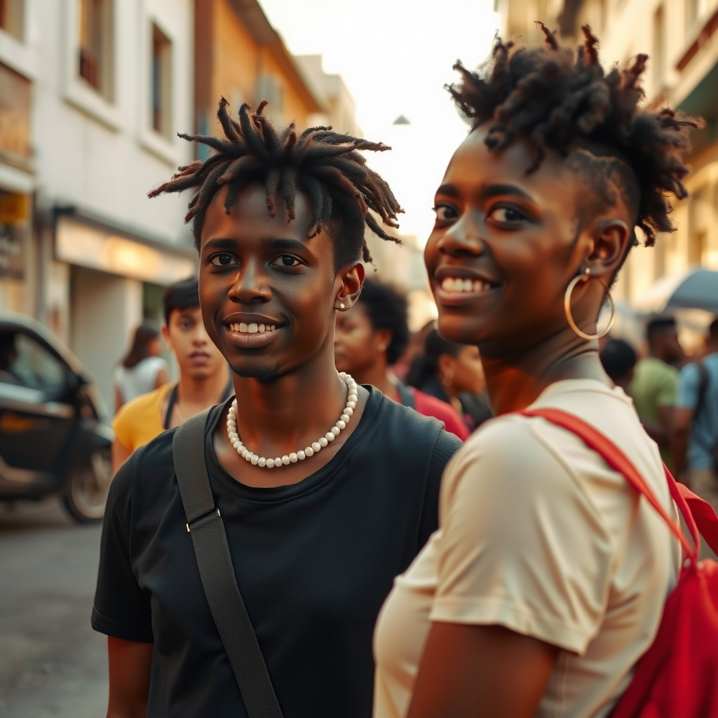Photorealistic travel scene — Accra, Ghana — diverse travelers
