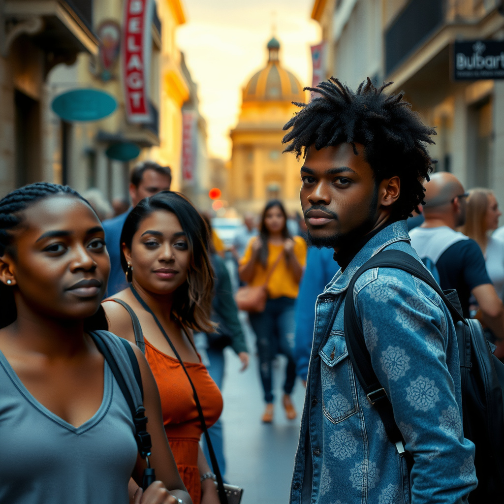 Photorealistic travel scene — Berlin, Germany — diverse travelers