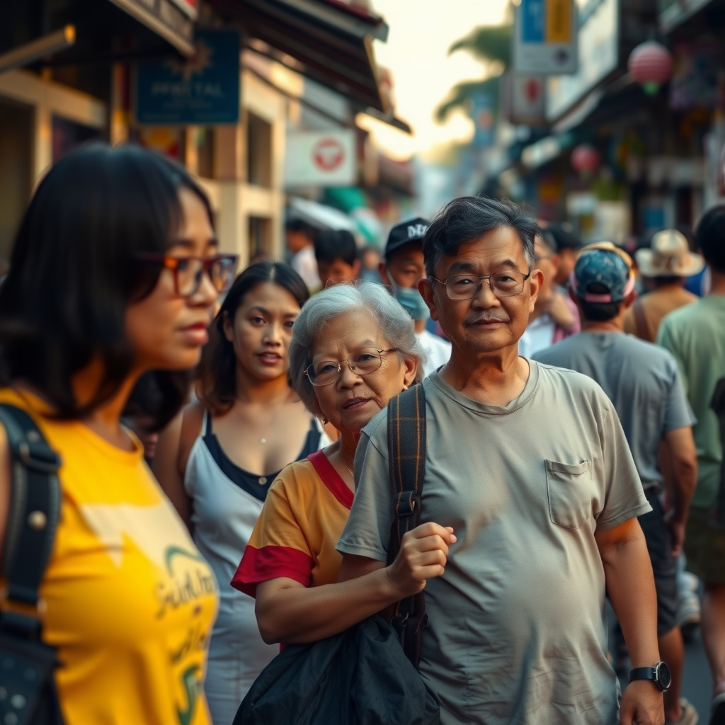 Photorealistic travel scene — Chiang Mai, Thailand — diverse travelers