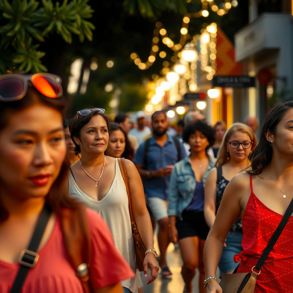 Photorealistic travel scene — San José, Costa Rica — diverse travelers