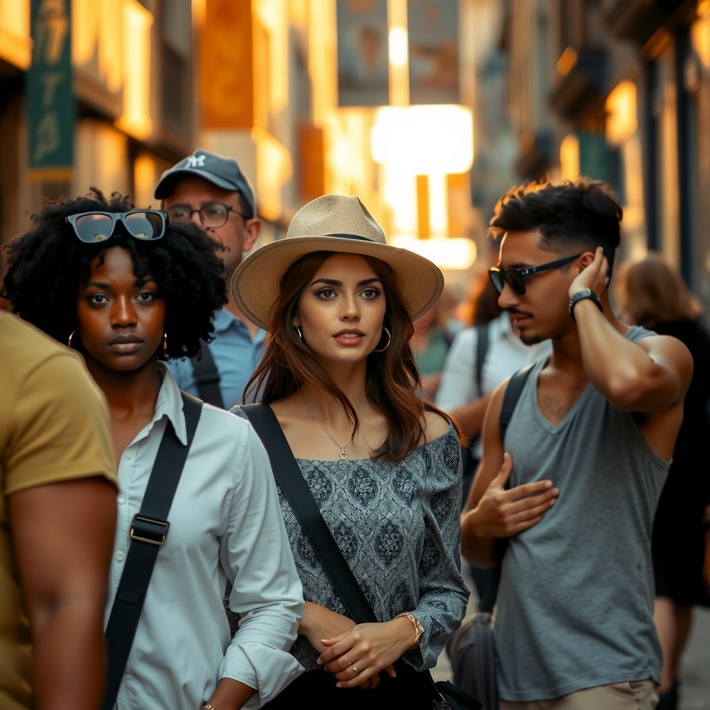 Photorealistic travel scene — Montreal, Canada — diverse travelers