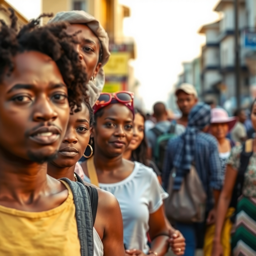 Photorealistic travel scene — Nairobi, Kenya — diverse travelers