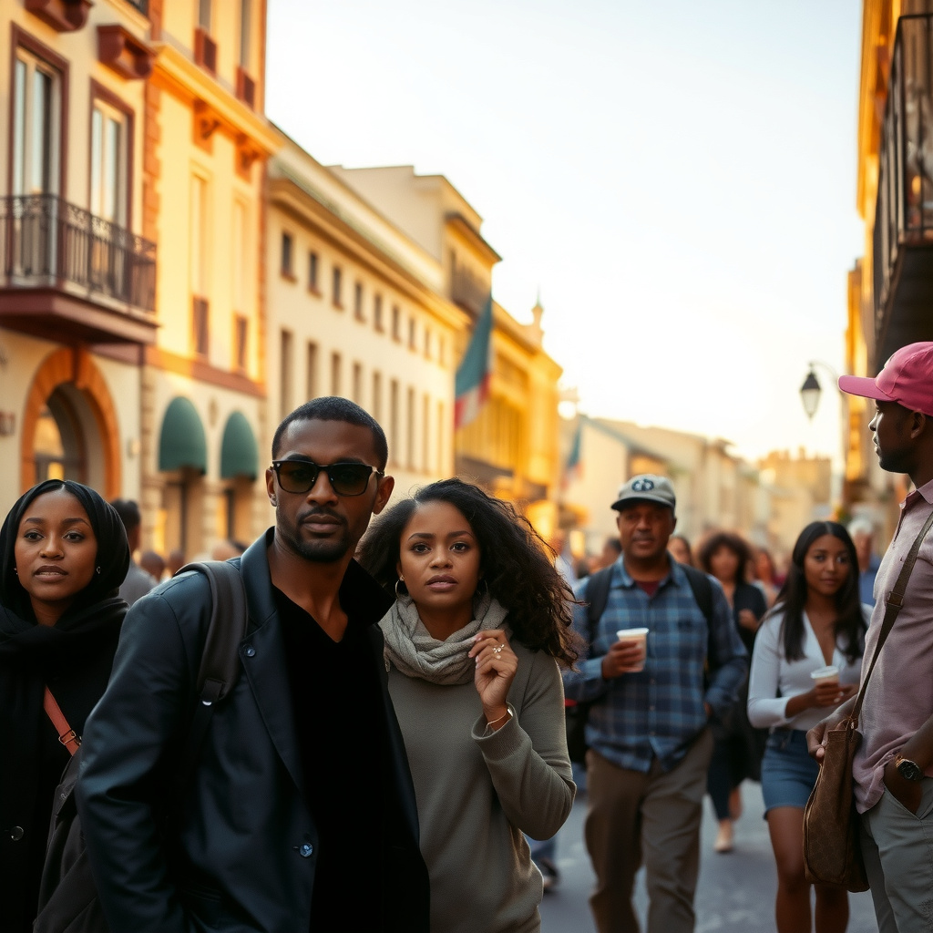 Photorealistic travel scene — Cape Town, South Africa — diverse travelers