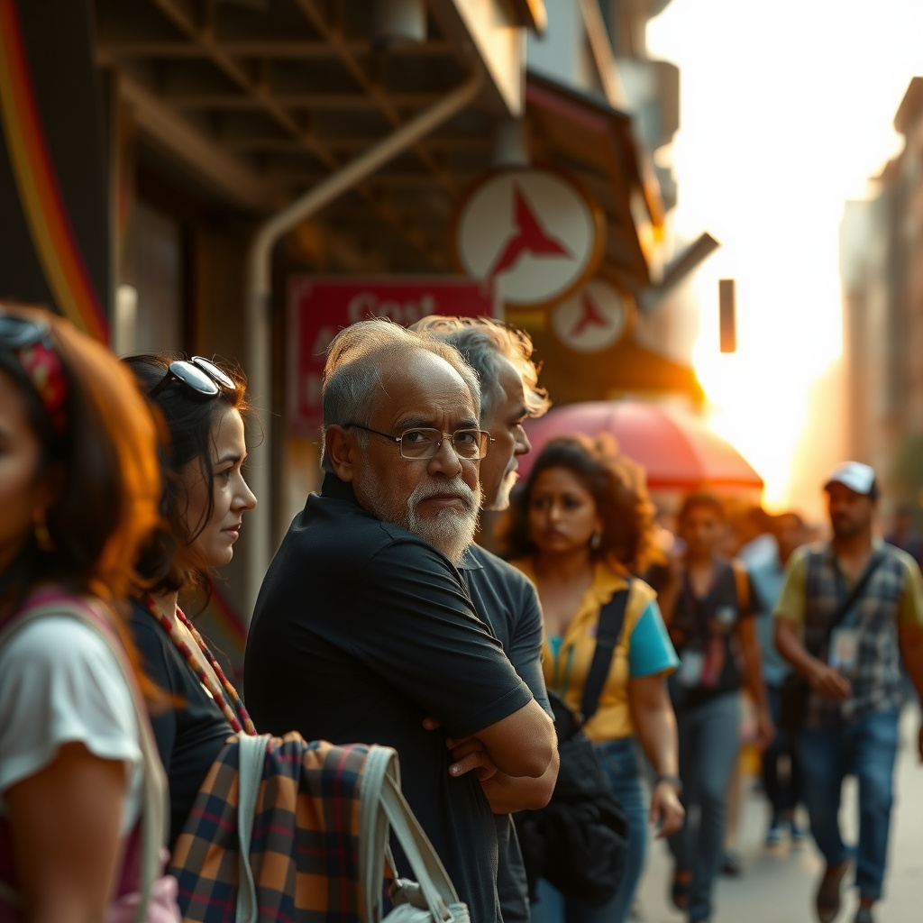 Photorealistic travel scene — Mumbai, India — diverse travelers