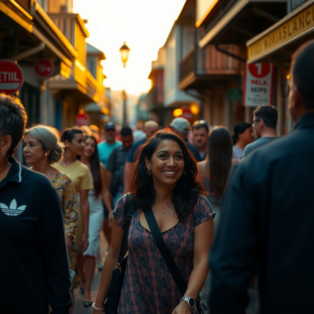Photorealistic travel scene — New Orleans, USA — diverse travelers