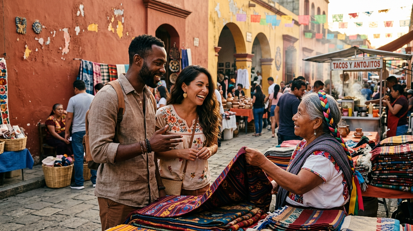 Practicing Spanish at a market in Oaxaca, Mexico