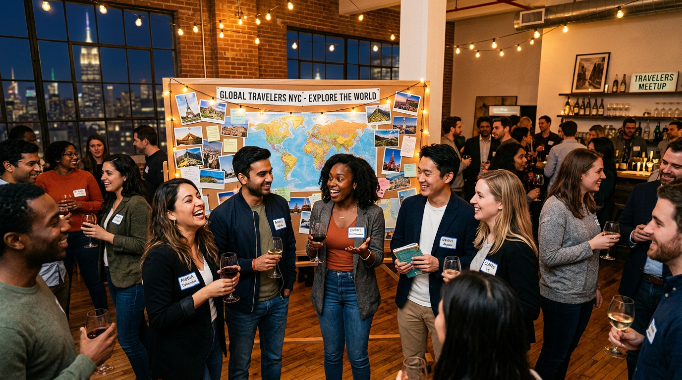 Diverse travel community meetup event
