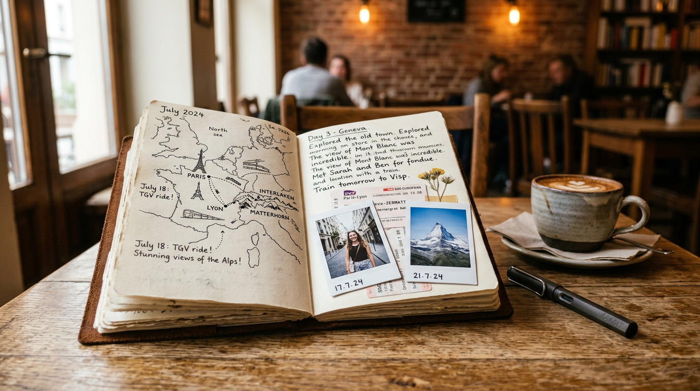 Travel planning map notebook itinerary