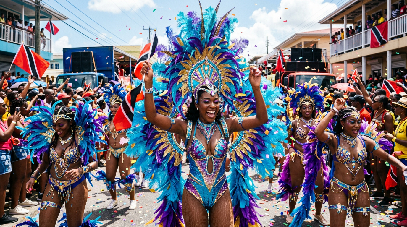 Caribbean carnival celebration colorful costumes